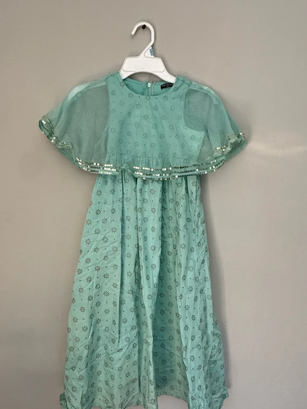 Girls Mint Green Sequin Capelet Dress - Kids